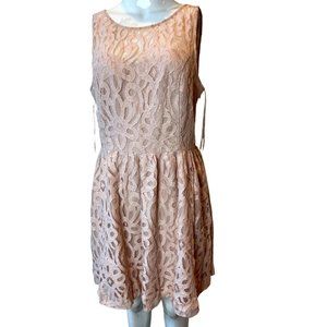 LC Lauren Conrad Women Lace Skater Dress Open Back Round Neck Pink Size 14